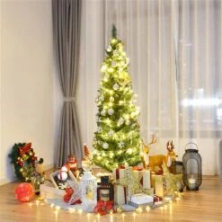 Costway 5-ft PVC Artificial Pencil Christmas Tree Slim With Stand Home Holiday Decor Green -Northlight Paradise 331060091 AlternateImage3 l