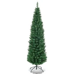 Costway 5-ft PVC Artificial Pencil Christmas Tree Slim With Stand Home Holiday Decor Green