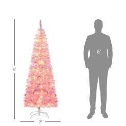 HOMCOM 6-Ft Pencil Snow Artificial Christmas Tree With LED Light - Pink