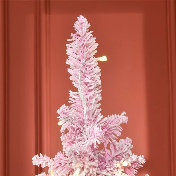 HOMCOM 6-Ft Pencil Snow Artificial Christmas Tree With LED Light - Pink 5 HOMCOM 6-Ft Pencil Snow Artificial Christmas Tree With LED Light - Pink - Image 3
