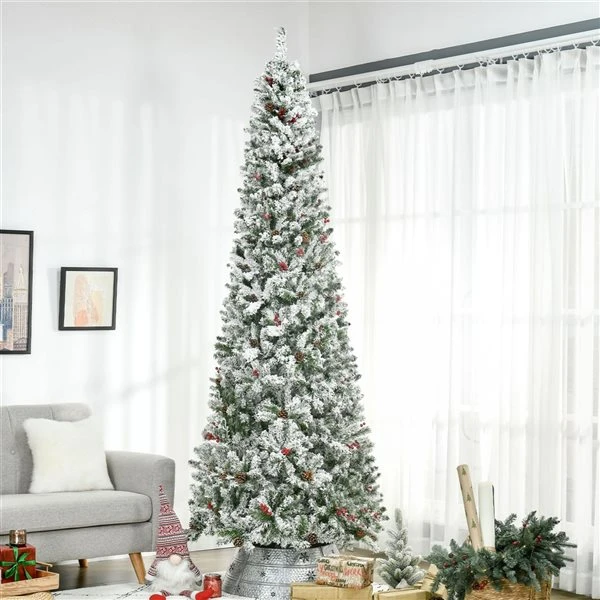 HOMCOM 9-ft Snow Flocked Pencil Artificial Christmas Tree - Auto Open 7 HOMCOM 9-ft Snow Flocked Pencil Artificial Christmas Tree - Auto Open - Image 5