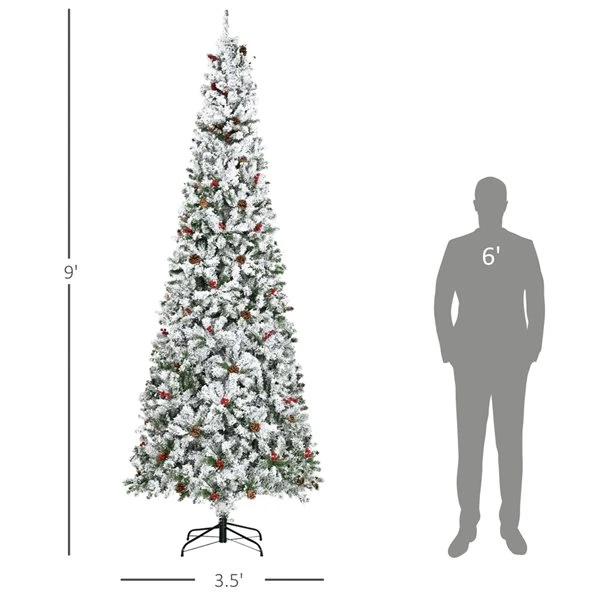 HOMCOM 9-ft Snow Flocked Pencil Artificial Christmas Tree - Auto Open 6 HOMCOM 9-ft Snow Flocked Pencil Artificial Christmas Tree - Auto Open - Image 4