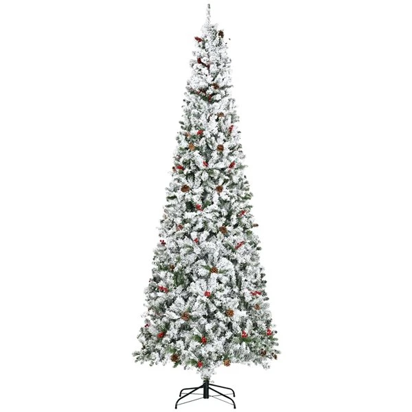 HOMCOM 9-ft Snow Flocked Pencil Artificial Christmas Tree - Auto Open 5 HOMCOM 9-ft Snow Flocked Pencil Artificial Christmas Tree - Auto Open - Image 3