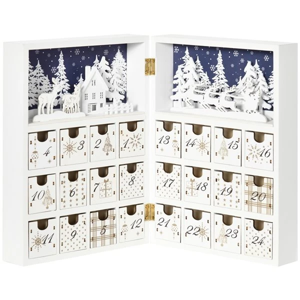 HOMCOM Wooden Christmas Advent Calendar Book - White 4 HOMCOM Wooden Christmas Advent Calendar Book - White - Image 2