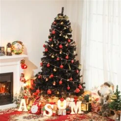 HOMCOM 6-ft Artificial Christmas Tree Home Decoration With Automatic Open - Black