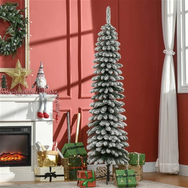 HOMCOM 6-ft Snow-Flocked Artificial Slim Christmas Tree 4 HOMCOM 6-ft Snow-Flocked Artificial Slim Christmas Tree - Image 2