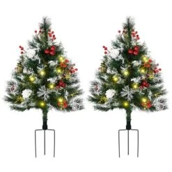 HOMCOM 2-ft Outdoor Artificial Christmas Tree With LED Light - Pack Of 2