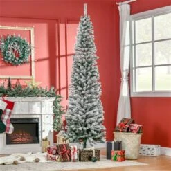 HOMCOM 7.5-ft Slim Unlit Pine Snow Flocked Artificial Christmas Hinged Tree 11 HOMCOM 7.5-ft Slim Unlit Pine Snow Flocked Artificial Christmas Hinged Tree -Northlight Paradise 331061766 AlternateImage1 l