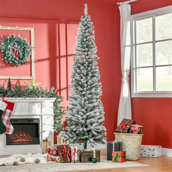 HOMCOM 7.5-ft Slim Unlit Pine Snow Flocked Artificial Christmas Hinged Tree 7 HOMCOM 7.5-ft Slim Unlit Pine Snow Flocked Artificial Christmas Hinged Tree - Image 5