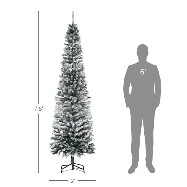 HOMCOM 7.5-ft Slim Unlit Pine Snow Flocked Artificial Christmas Hinged Tree 4 HOMCOM 7.5-ft Slim Unlit Pine Snow Flocked Artificial Christmas Hinged Tree - Image 2