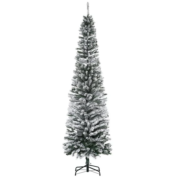 HOMCOM 7.5-ft Slim Unlit Pine Snow Flocked Artificial Christmas Hinged Tree 6 HOMCOM 7.5-ft Slim Unlit Pine Snow Flocked Artificial Christmas Hinged Tree - Image 4