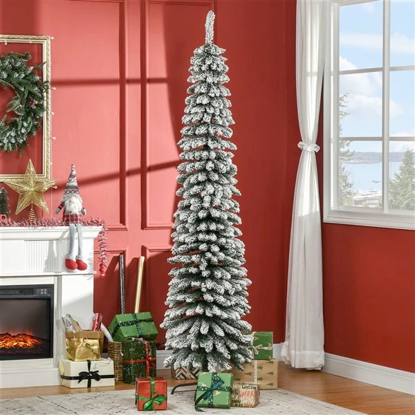 HOMCOM 7-ft Snow-Flocked Artificial Slim Christmas Tree Holiday Home Décor 6 HOMCOM 7-ft Snow-Flocked Artificial Slim Christmas Tree Holiday Home Décor - Image 4