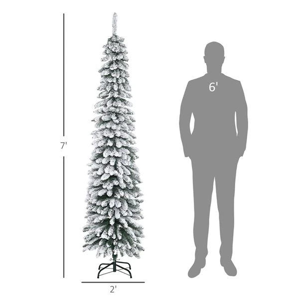 HOMCOM 7-ft Snow-Flocked Artificial Slim Christmas Tree Holiday Home Décor 4 HOMCOM 7-ft Snow-Flocked Artificial Slim Christmas Tree Holiday Home Décor - Image 2