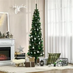HOMCOM 6.5-ft Artificial Slim Christmas Tree With Pine Cones