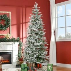 HOMCOM 7.5 Foot Snow Flocked Artificial Christmas Tree Holiday With Pencil Shape -Northlight Paradise 331061778 AlternateImage1 l