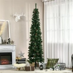 HOMCOM 7.5-ft Artificial Slim Christmas Tree With Pine Cones