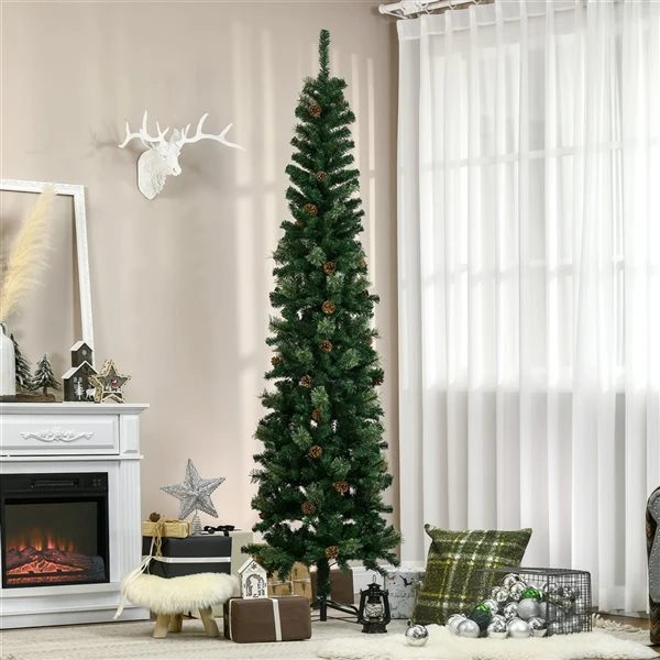 HOMCOM 7.5-ft Artificial Slim Christmas Tree With Pine Cones 3 HOMCOM 7.5-ft Artificial Slim Christmas Tree With Pine Cones
