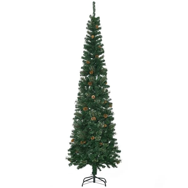 HOMCOM 7.5-ft Artificial Slim Christmas Tree With Pine Cones 5 HOMCOM 7.5-ft Artificial Slim Christmas Tree With Pine Cones - Image 3