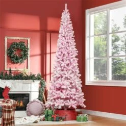 HomCom 9-ft Leg Base Flocked Pink Artificial Christmas Tree -Northlight Paradise 331063415 AlternateImage1 l