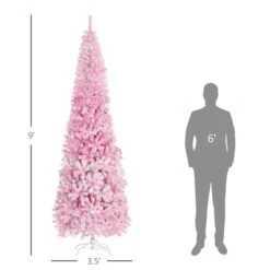 HomCom 9-ft Leg Base Flocked Pink Artificial Christmas Tree