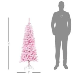 HomCom 5-ft Leg Base Flocked Pink Artificial Christmas Tree