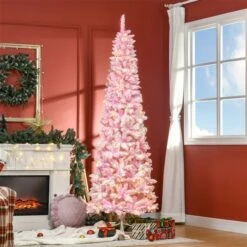 HomCom 7.5-ft Leg Base Flocked Pink Artificial Christmas Tree With LED Lights -Northlight Paradise 331063421 AlternateImage1 l