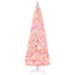 HomCom 7.5-ft Leg Base Flocked Pink Artificial Christmas Tree With LED Lights -Northlight Paradise 331063421 MainImage 001 l