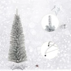 Costway 6-ft Silver Tinsel Tree Unlit Slim Pencil Christmas Tree With Metal Stand Home Decor -Northlight Paradise 331065157 AlternateImage3 l