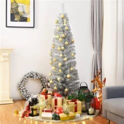 Costway 6-ft Silver Tinsel Tree Unlit Slim Pencil Christmas Tree With Metal Stand Home Decor -Northlight Paradise 331065157 AlternateImage4 l