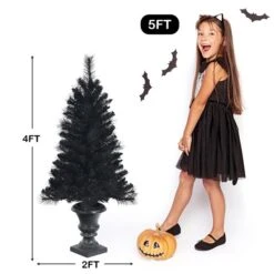 Costway 4-ft Pre-Lit Black Christmas Entrances Tree Potted Xmas With 100 Orange LED Lights -Northlight Paradise 331065158 AlternateImage1 l