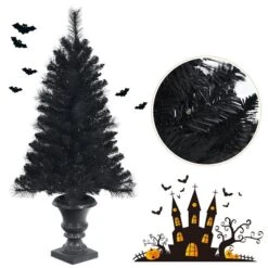 Costway 4-ft Pre-Lit Black Christmas Entrances Tree Potted Xmas With 100 Orange LED Lights -Northlight Paradise 331065158 AlternateImage3 l