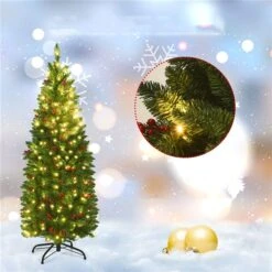 Costway 4.5-ft Pre-Lit Hinged Pencil Christmas Tree With Pine Cones Red Berries And 150 Lights 11 Costway 4.5-ft Pre-Lit Hinged Pencil Christmas Tree With Pine Cones Red Berries And 150 Lights -Northlight Paradise 331065162 AlternateImage2 l