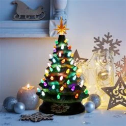 Costway 15-in Pre-Lit Hand-Painted Ceramic Tabletop Green Christmas Tree -Northlight Paradise 331065163 AlternateImage3 l