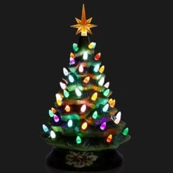 Costway 15-in Pre-Lit Hand-Painted Ceramic Tabletop Green Christmas Tree -Northlight Paradise 331065163 AlternateImage4 l