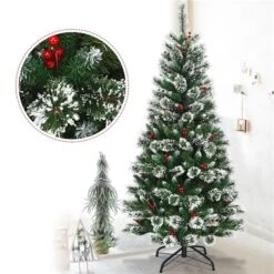 Costway 6 -ft Snow Flocked Artificial Christmas Hinged Tree With Pine Needles And Red Berries 11 Costway 6 -ft Snow Flocked Artificial Christmas Hinged Tree With Pine Needles And Red Berries -Northlight Paradise 331065165 AlternateImage2 l
