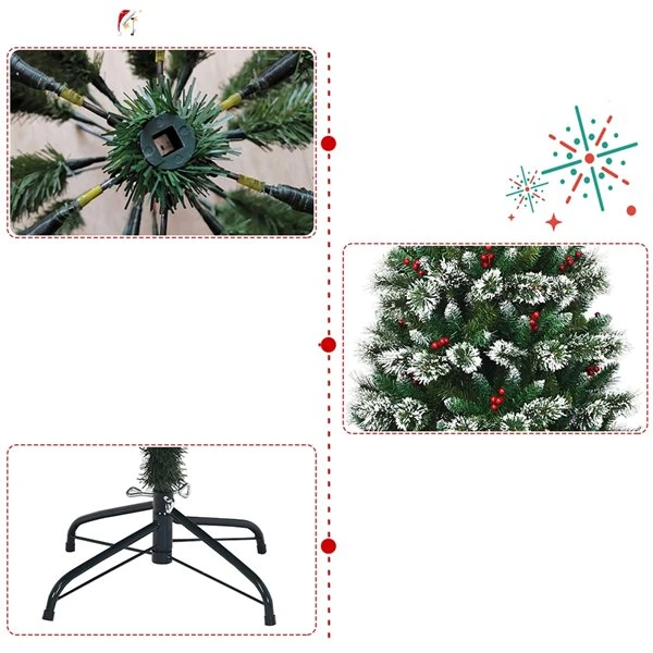 Costway 6 -ft Snow Flocked Artificial Christmas Hinged Tree With Pine Needles And Red Berries 4 Costway 6 -ft Snow Flocked Artificial Christmas Hinged Tree With Pine Needles And Red Berries - Image 2