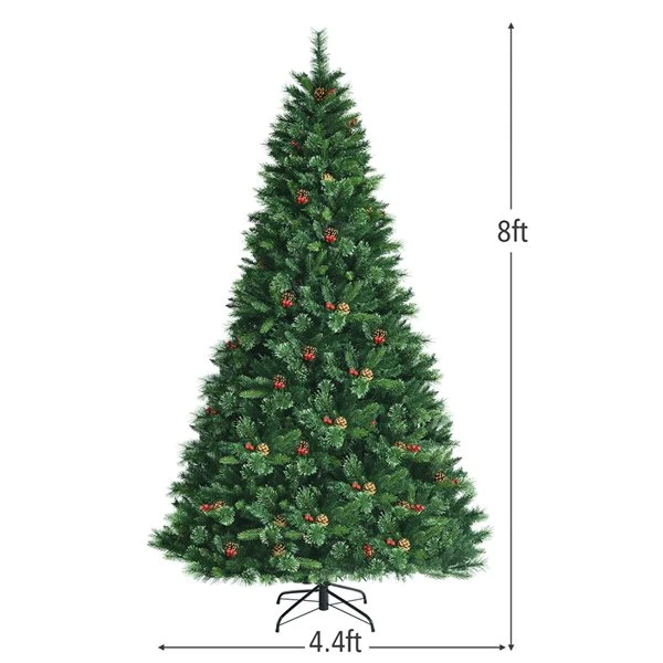 Costway 8-ft Pre-Lit Hinged Artificial Christmas Tree With Pine Cones And Red Berries 4 Costway 8-ft Pre-Lit Hinged Artificial Christmas Tree With Pine Cones And Red Berries - Image 2