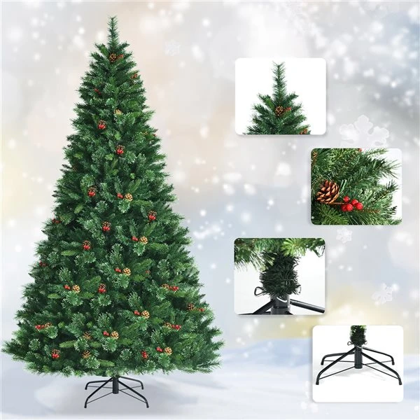 Costway 8-ft Pre-Lit Hinged Artificial Christmas Tree With Pine Cones And Red Berries 7 Costway 8-ft Pre-Lit Hinged Artificial Christmas Tree With Pine Cones And Red Berries - Image 5