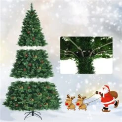 Costway 8-ft Pre-Lit Hinged Artificial Christmas Tree With Pine Cones And Red Berries