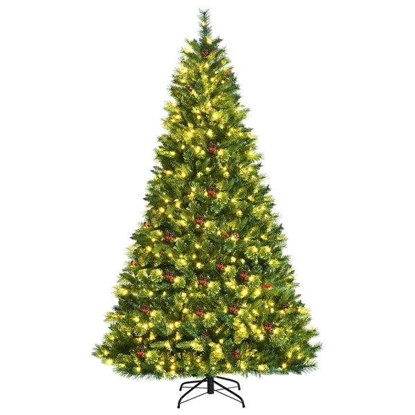 Costway 8-ft Pre-Lit Hinged Artificial Christmas Tree With Pine Cones And Red Berries 5 Costway 8-ft Pre-Lit Hinged Artificial Christmas Tree With Pine Cones And Red Berries - Image 3