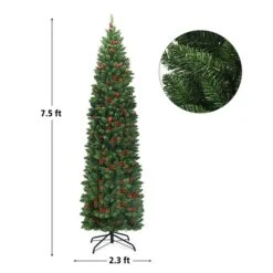 Costway 7.5-ft Pre-Lit Hinged Pencil Christmas Tree With Pine Cones Red Berries And 350 Lights -Northlight Paradise 331065176 AlternateImage1 l
