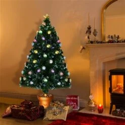 Costway 4-ft Pre-Lit Fibre Optical Firework Christmas Tree With Ornaments And Gold Top Star -Northlight Paradise 331065181 AlternateImage4 l