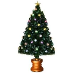 Costway 4-ft Pre-Lit Fibre Optical Firework Christmas Tree With Ornaments And Gold Top Star
