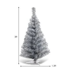 Costway 3-ft Silver Tinsel Christmas Tree Unlit Artificial With Plastic Stand Home Decor