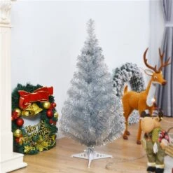 Costway 3-ft Silver Tinsel Christmas Tree Unlit Artificial With Plastic Stand Home Decor -Northlight Paradise 331065182 AlternateImage2 l