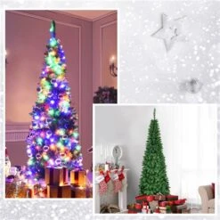 Costway 6.5-ft Pre-Lit Hinged Artificial Pencil Christmas Tree With 250 Multicolour Lights -Northlight Paradise 331065183 AlternateImage2 l