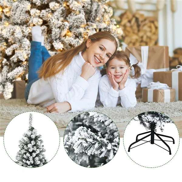 Costway 7.5-ft Pre-Lit Premium Snow Flocked Hinged Artificial Christmas Tree With 450 Light 4 Costway 7.5-ft Pre-Lit Premium Snow Flocked Hinged Artificial Christmas Tree With 450 Light - Image 2