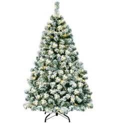 Costway 4.5-ft Pre-Lit Premium Snow Flocked Hinged Artificial Christmas Tree With 200 Lights