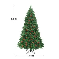 Costway 6.5-ft Pre-Lit Hinged Christmas Tree With Pine Cones Red Berries And 450 LED Lights -Northlight Paradise 331065193 AlternateImage1 l