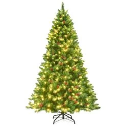 Costway 6.5-ft Pre-Lit Hinged Christmas Tree With Pine Cones Red Berries And 450 LED Lights -Northlight Paradise 331065193 MainImage 001 l